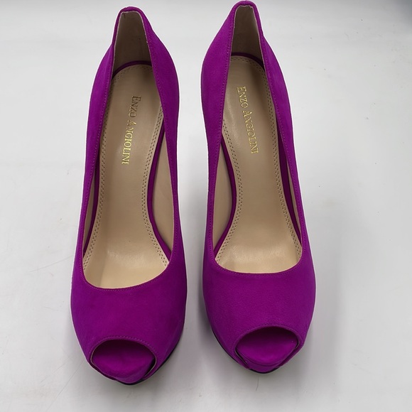 ENZO ANGIOLINI Dark Pink Fuchsia Peep Toe Platform Suede Heels - Picture 2 of 7